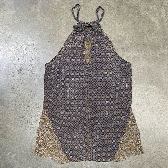 Gimmicks x BKE Buckle Boho Lace High Neck Halter Top Geometric Cottagecore - Picture 4 of 11